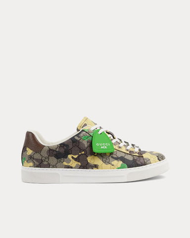 Gucci Ace with Web GG Monogram Camouflage Green / Yellow Low Top Sneakers