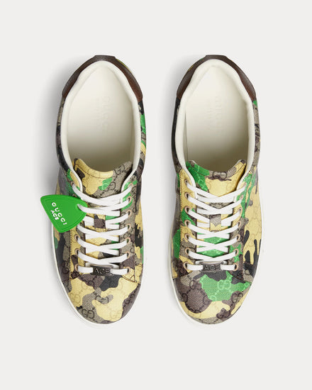 Gucci Ace with Web GG Monogram Camouflage Green / Yellow Low Top Sneakers - 2