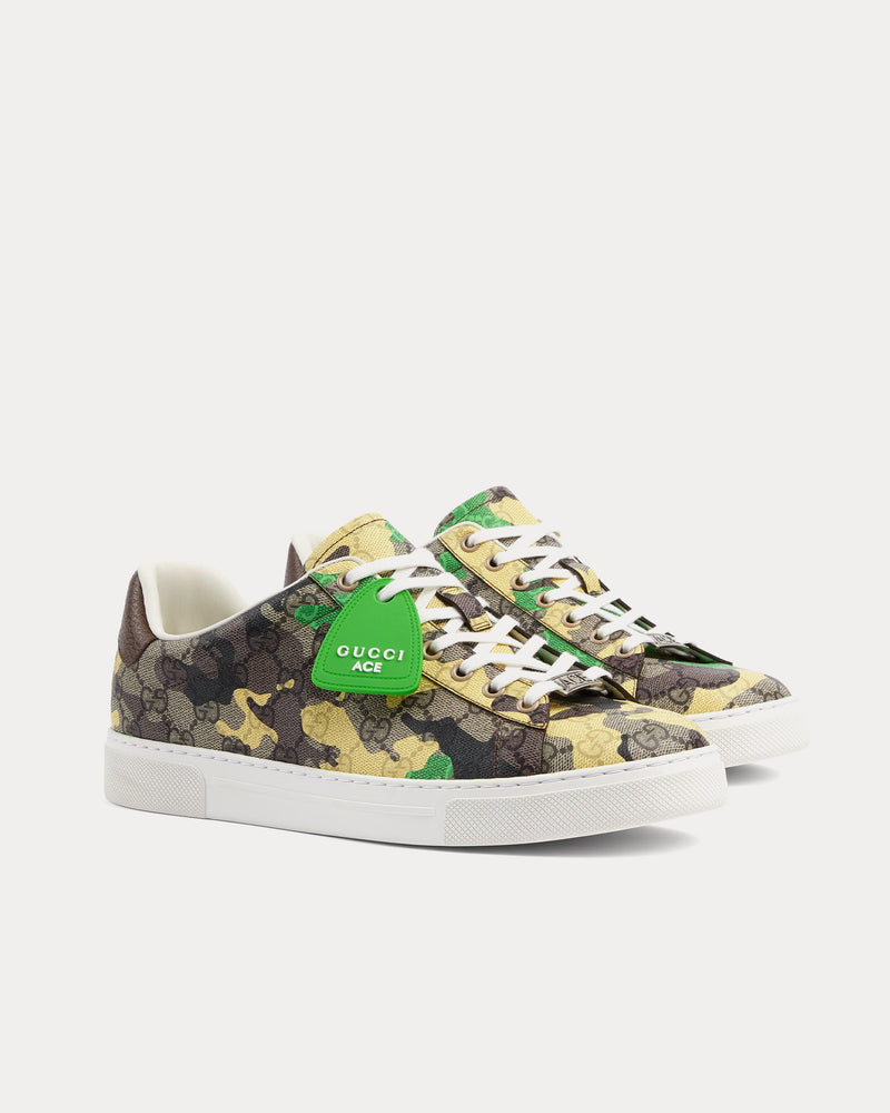 Gucci Ace with Web GG Monogram Camouflage Green / Yellow Low Top Sneakers - 3