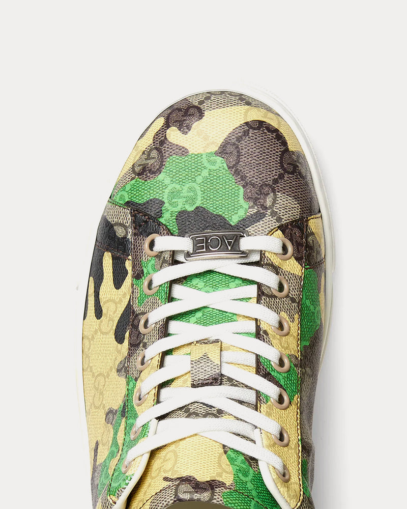 Gucci Ace with Web GG Monogram Camouflage Green / Yellow Low Top Sneakers - 5