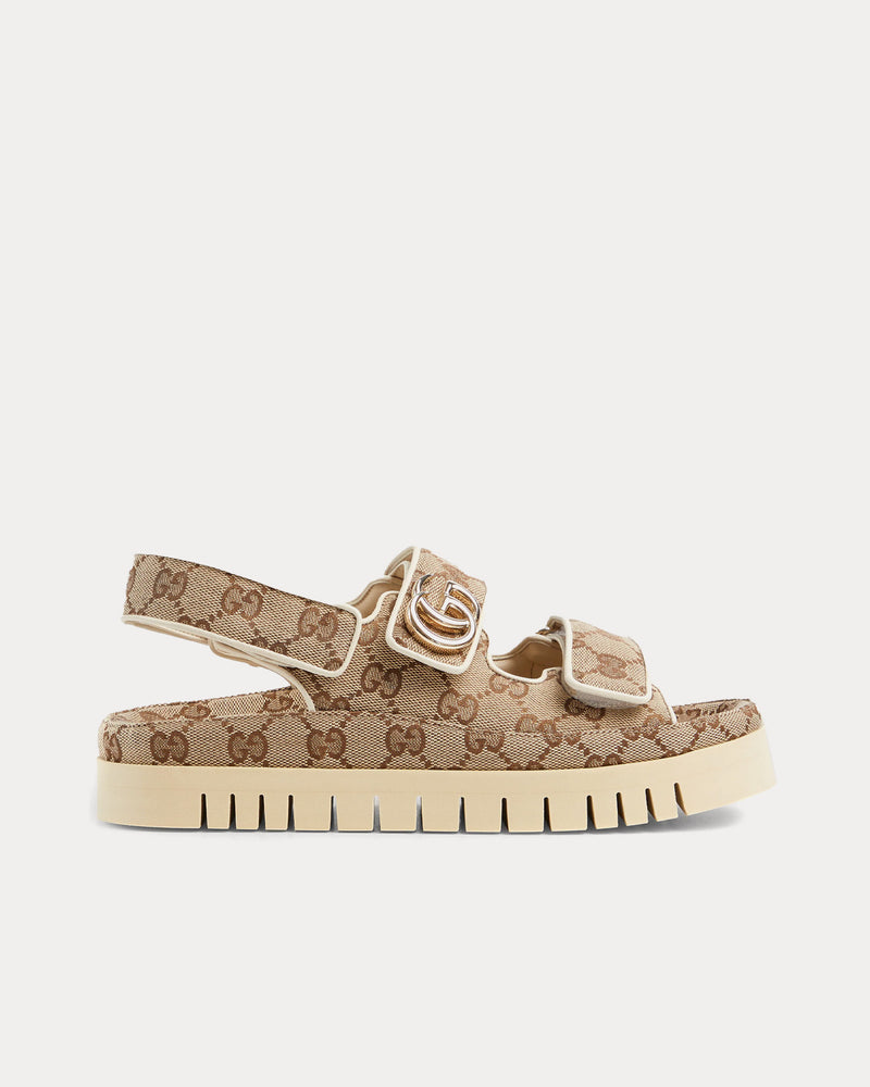 Gucci Double G in GG Canvas Beige / Dark Brown Sandals - 1
