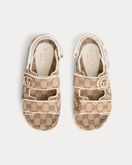 Gucci Double G in GG Canvas Beige / Dark Brown Sandals - 2