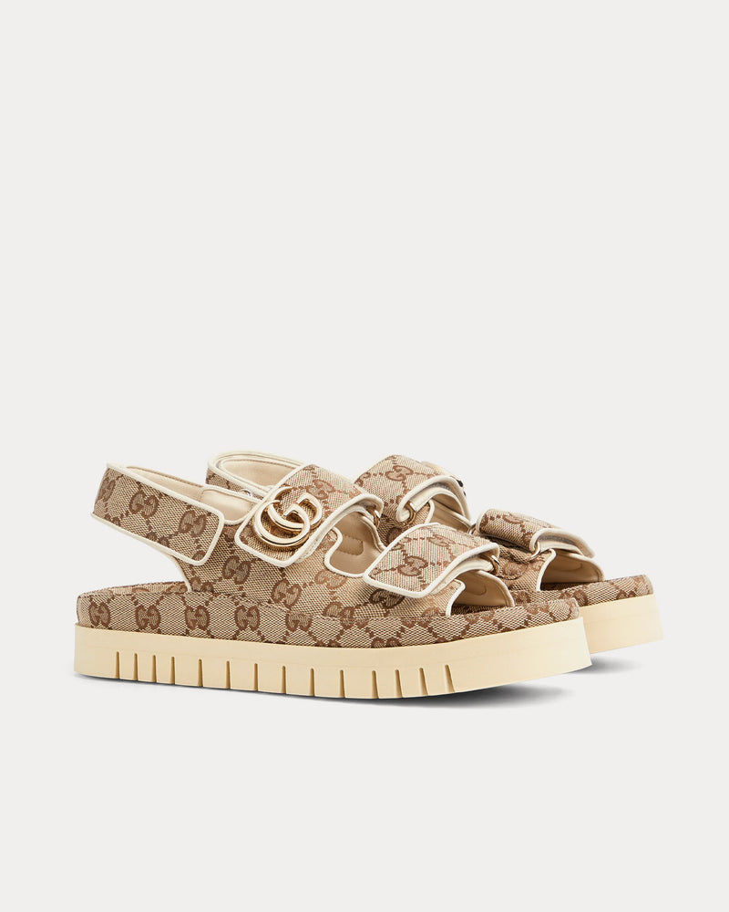 Gucci Double G in GG Canvas Beige / Dark Brown Sandals - 3