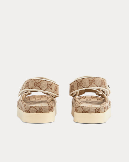 Gucci Double G in GG Canvas Beige / Dark Brown Sandals - 4