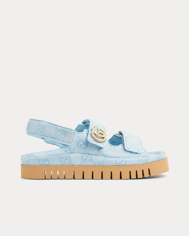Gucci Double G in GG Canvas Light Blue Sandals