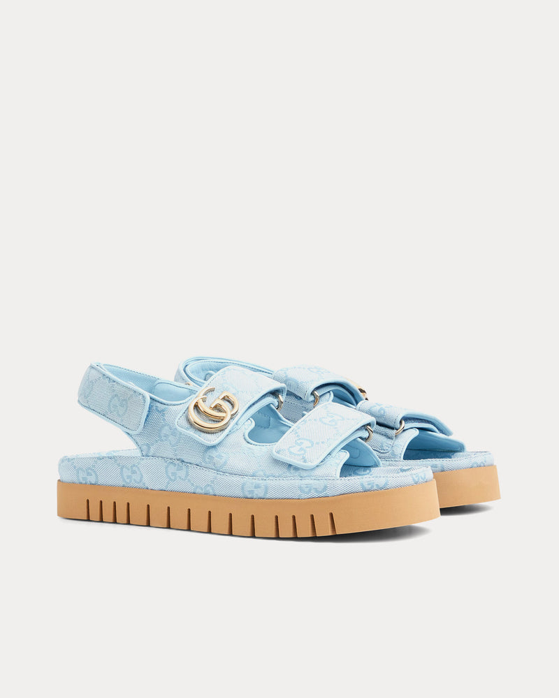Gucci Double G in GG Canvas Light Blue Sandals - 3