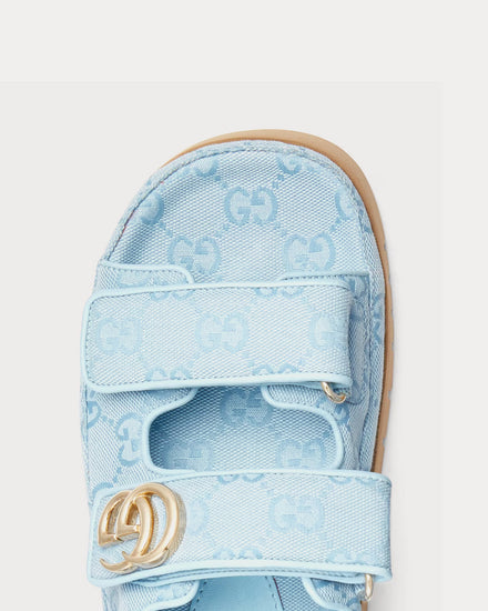 Gucci Double G in GG Canvas Light Blue Sandals - 5