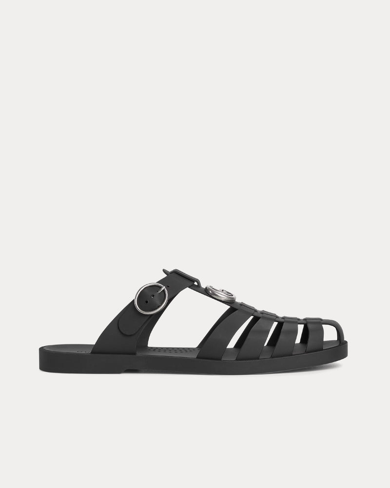 Gucci Double G Rubber Black Mules - 1