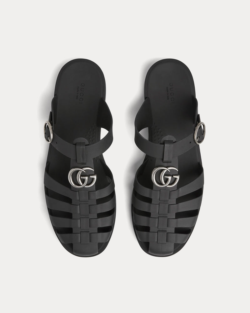 Gucci Double G Rubber Black Mules - 2