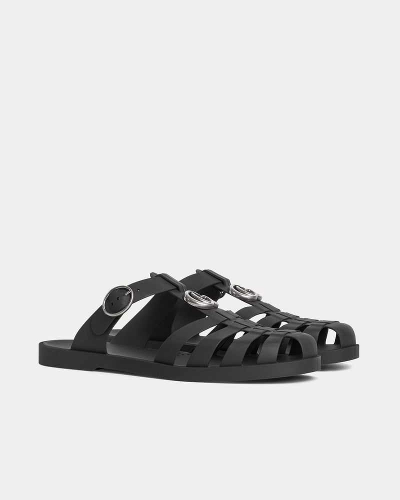 Gucci Double G Rubber Black Mules - 3