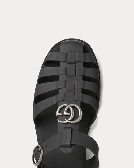 Gucci Double G Rubber Black Mules - 4