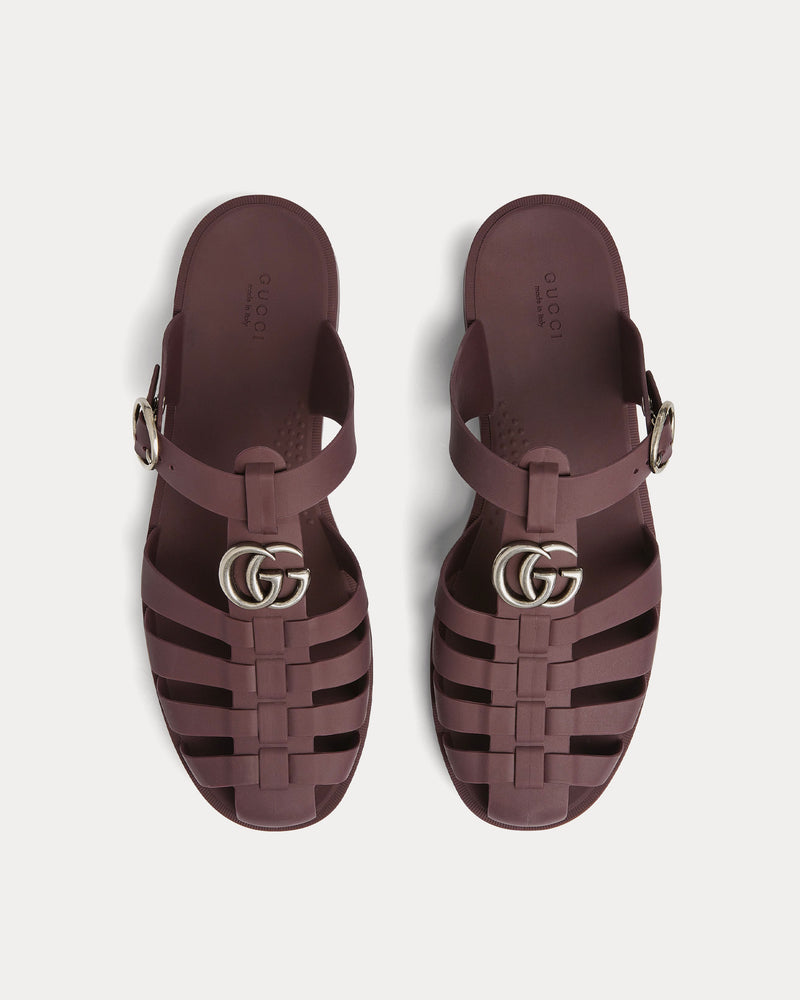 Gucci Double G Rubber Bordeaux Mules - 2