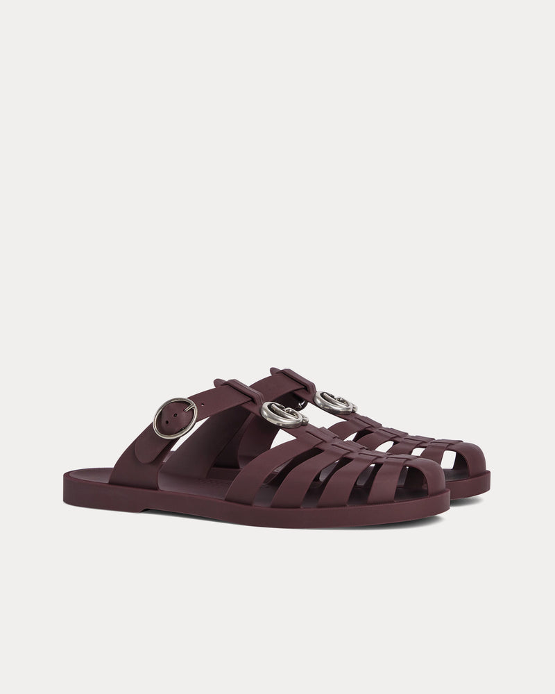 Gucci Double G Rubber Bordeaux Mules - 3