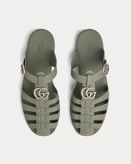 Gucci Double G Rubber Dark Green Mules - 2
