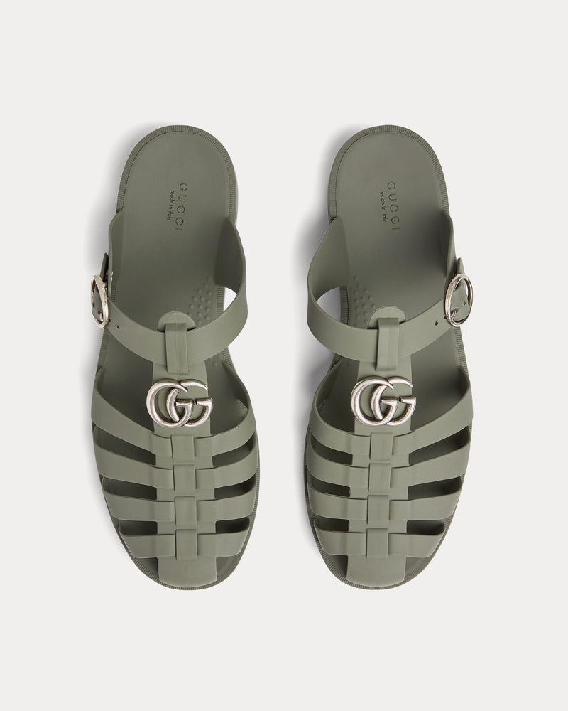 Gucci Double G Rubber Dark Green Mules - 2