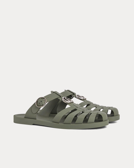 Gucci Double G Rubber Dark Green Mules - 3