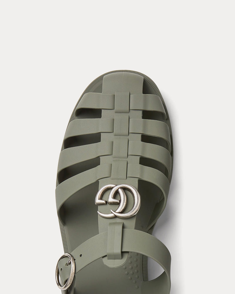 Gucci Double G Rubber Dark Green Mules - 4