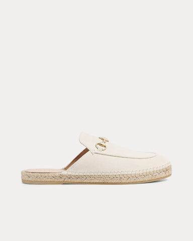 Gucci Horsebit Suede Ivory Espadrille Mules