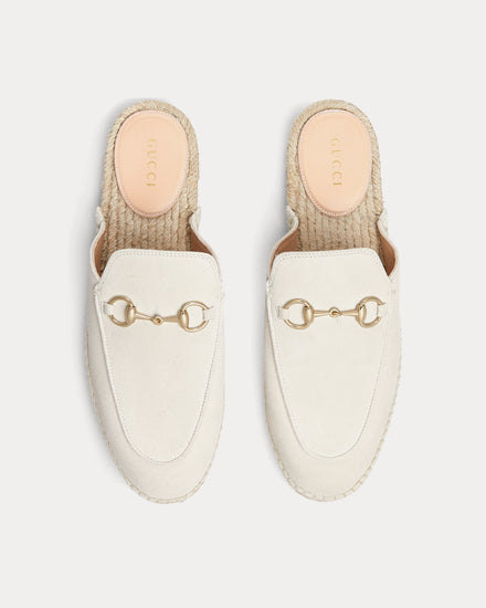 Gucci Horsebit Suede Ivory Espadrille Mules - 2