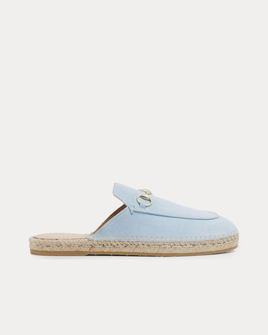 Gucci Horsebit Suede Light Blue Espadrille Mules
