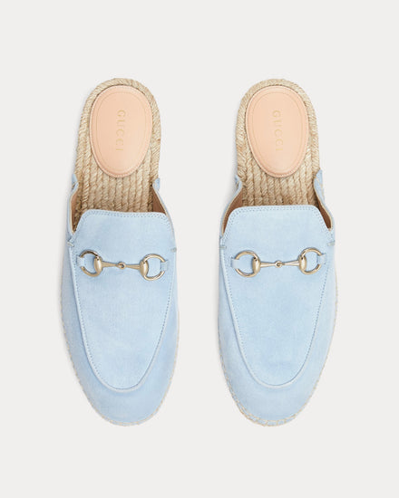 Gucci Horsebit Suede Light Blue Espadrille Mules - 2