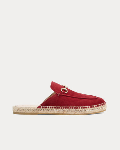 Gucci Horsebit Suede Rosso Ancora Espadrille Mules