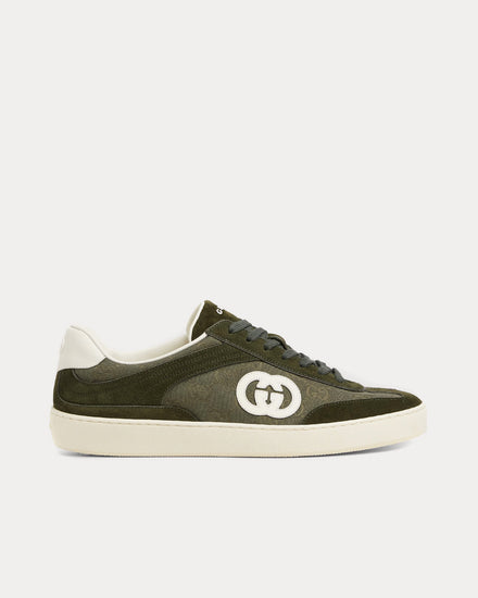 Gucci G75 Canvas & Suede Dark Green Low Top Sneakers - 1