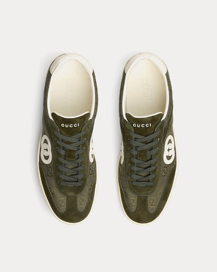Gucci G75 Canvas & Suede Dark Green Low Top Sneakers - 2