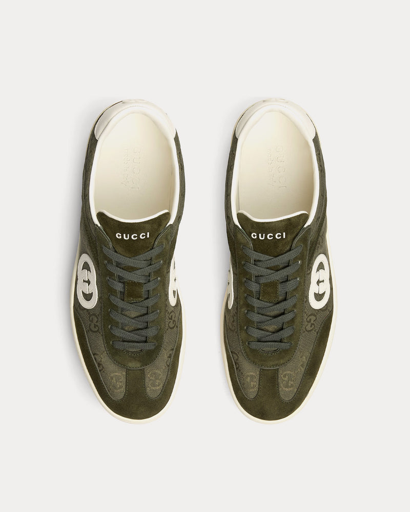 Gucci G75 Canvas & Suede Dark Green Low Top Sneakers - 2