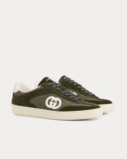 Gucci G75 Canvas & Suede Dark Green Low Top Sneakers - 3