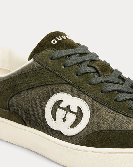 Gucci G75 Canvas & Suede Dark Green Low Top Sneakers - 5