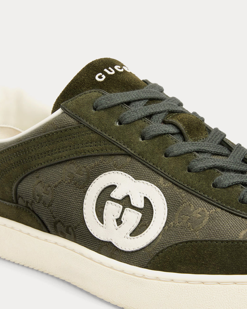 Gucci G75 Canvas & Suede Dark Green Low Top Sneakers - 5