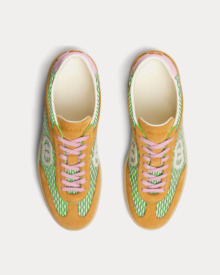 Gucci G75 Mesh & Suede Green / Orange / Pink Low Top Sneakers - 2