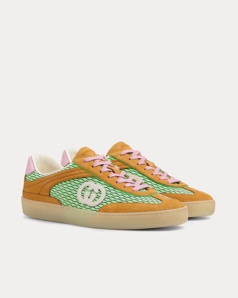 Gucci G75 Mesh & Suede Green / Orange / Pink Low Top Sneakers - 3