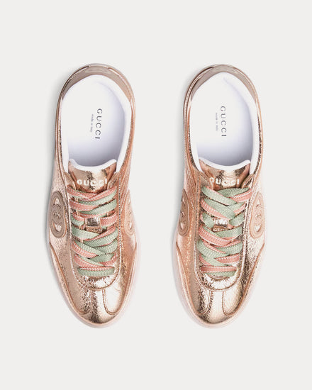 Gucci G75 Textured Leather Bronze Low Top Sneakers - 3