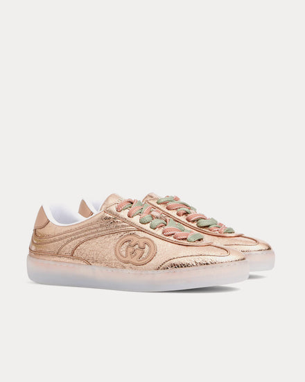 Gucci G75 Textured Leather Bronze Low Top Sneakers - 2