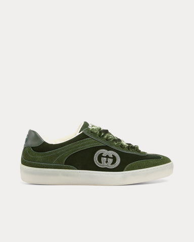 Gucci G75 Velvet Dark Green Low Top Sneakers