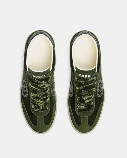 Gucci G75 Velvet Dark Green Low Top Sneakers - 2