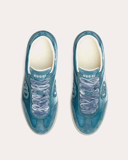 Gucci G75 Velvet Dark Teal Low Top Sneakers - 2
