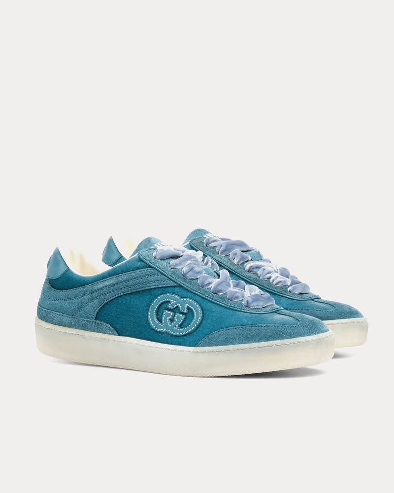Gucci G75 Velvet Dark Teal Low Top Sneakers - 3
