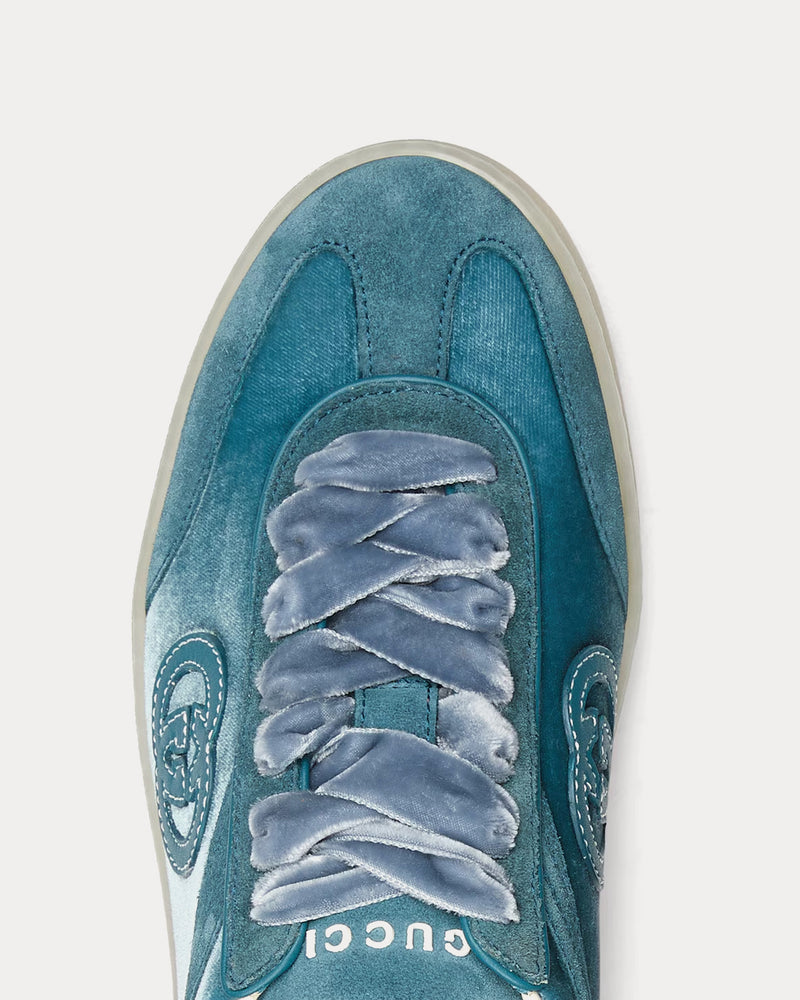 Gucci G75 Velvet Dark Teal Low Top Sneakers - 5