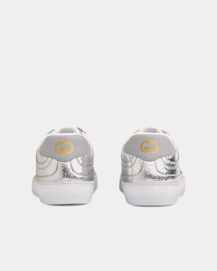 Gucci G75 Textured Leather Silver Low Top Sneakers - 4