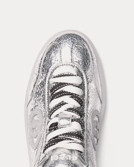 Gucci G75 Textured Leather Silver Low Top Sneakers - 5