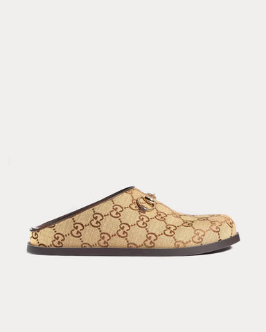 Gucci Horsebit GG Canvas Camel / Dark Brown Mules