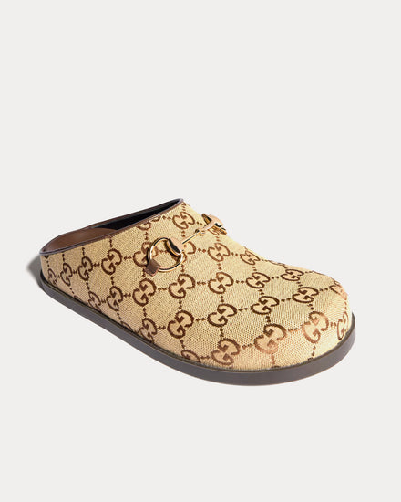 Gucci Horsebit GG Canvas Camel / Dark Brown Mules - 3