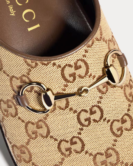 Gucci Horsebit GG Canvas Camel / Dark Brown Mules - 5