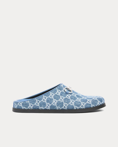 Gucci Horsebit GG Denim Blue Mules