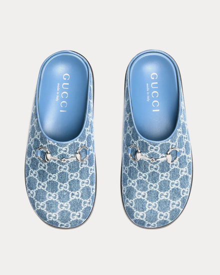 Gucci Horsebit GG Denim Blue Mules - 2