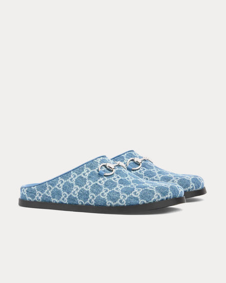 Gucci Horsebit GG Denim Blue Mules - 3