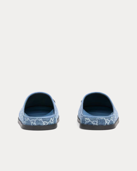 Gucci Horsebit GG Denim Blue Mules - 4